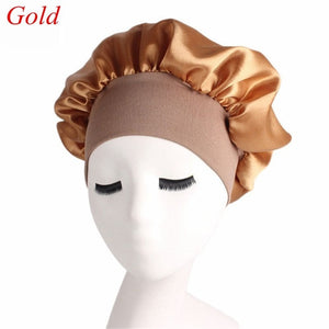 1PC Women Wide Band Satin silk Bonnet Cap Comfortable Night Sleep Cap Ladies Soft Silk Long Hair Care Bonnet Headwrap