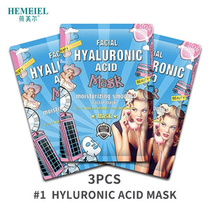 HEMEIEL 3PCS Hyaluronic Acid Face Mask Moisturizing Collagen Korean Mask Sheet Acne Treatment Mask Facial Skin Care Cosmetics